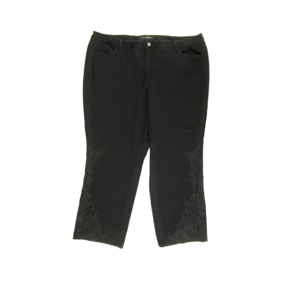 Venezia Straight Leg‎ Side Embroidery Women's size 28 Black Denim jeans